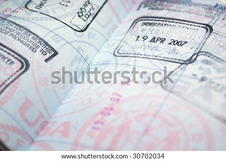 Closeup of Passport Page With Visa Stamps