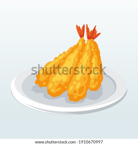 Delicious a plate of Tempura Japanese fried shrimp illustration vector