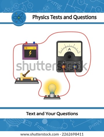 An electric circuit consisting of parallel-connected light bulbs, an electric current source, conductors, a switch, a voltmeter. The physical experiment of studying laws of electricity and magnetism.