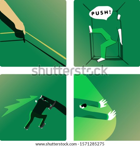 a set of illustration about pushing the boundaries and limit, consist of 4 illustration using mainly green color