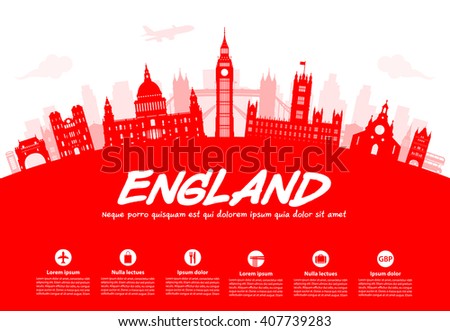 England Travel Landmarks. Vector and Illustration