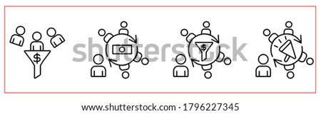 Business linear icons set,lead generation line icons set,customer acquisition, customer search, sales funnel,income