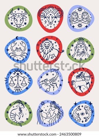 Set of zodiac signs hand drawn, vector illustration