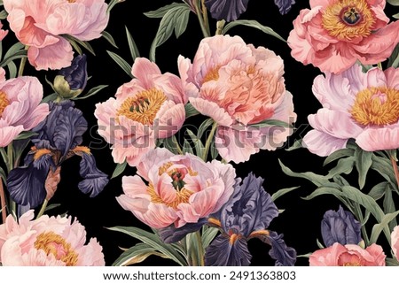 Similar – Image, Stock Photo Seamless floral pattern with flowers, watercolor,digital illustration, Scandinavian concept. Social media banner for digital marketing. Contemporary background. Post template. Hand drawn concept.