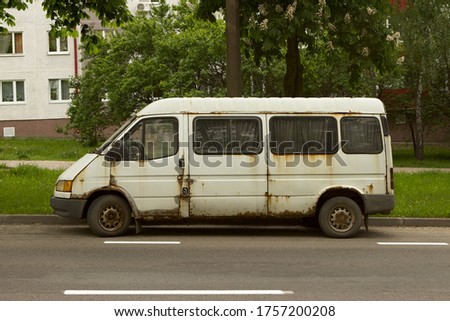 Similar – Image, Stock Photo A old camper with a fancy curtain