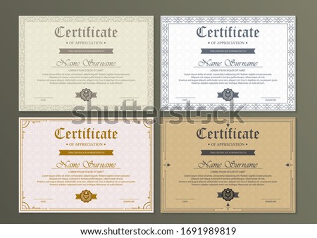 Certificate. Template diploma currency border. 	