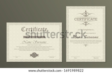 Certificate. Template diploma currency border. 	