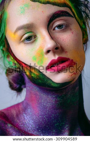 beautiful fashion woman color face art