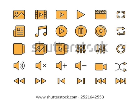 vector icon of media player video, music and photo. play, pause, shuffle, volume buttons