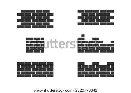 black flat style brick vector collection