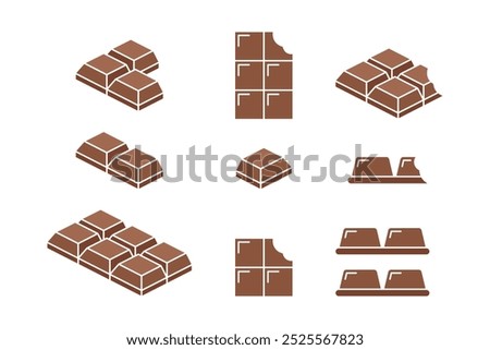 chocolate bar icon set, flat style chocolate vector