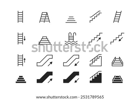 stairs vector icon. escalator. elevator. swimming pool stairs outline style