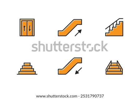 vector icon of stairs, escalator, elevator outline filled style