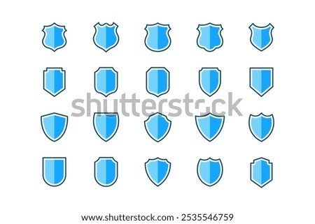 collection of shield icons filled blue outline style