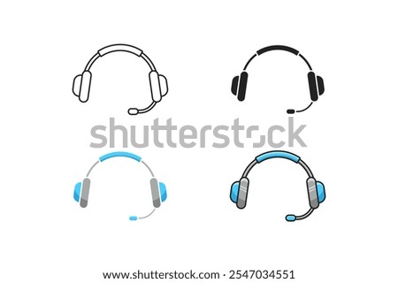 headphone icon in outline, silhouette, flat and outline filled styles