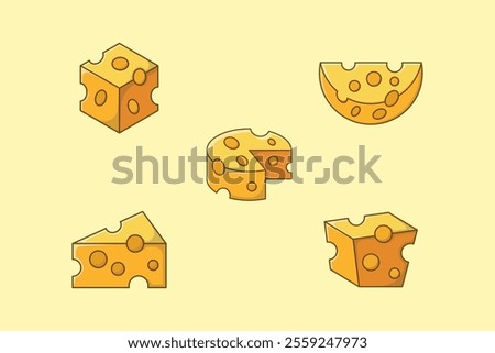 vector collection of cheese slices made in outline filled or cartoon style