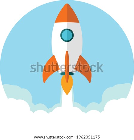 Vector ilustration rocket launch, Start up idea Landing page screen, development technology,flat design.