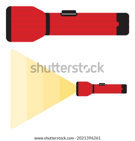 Flashlight vector. Illustration of camping equipment.illustration of a flashlight turned on. Yellow Color