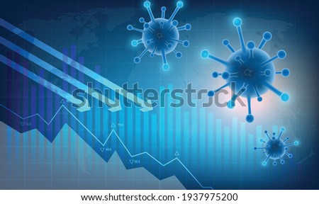 The covid 19 or  corona virus impacts Crisis and loss the global economy and financial business. the coronavirus weakens the economy.bar graph decline pattern on blue background ストックフォト © 