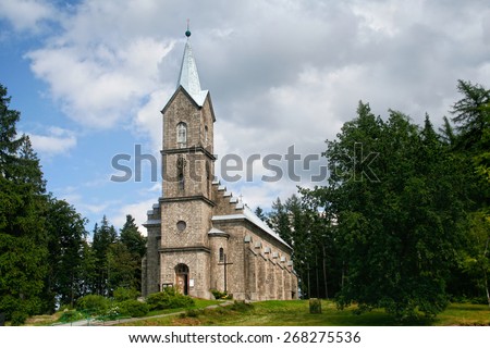 Szklarska Poreba, Poland - August 8, 2012: Church of the Corpus Christi built in the years 1884-86 in  Romanesque style.