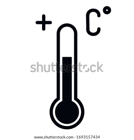 High temperature thermometer icon, plus icon and degrees Celsius vector black
