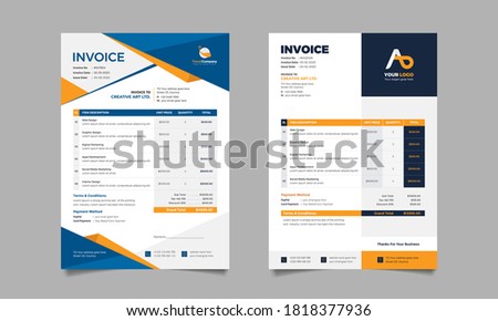 Business corporate creative invoice template. Business invoice for your business, print ready invoice template. 