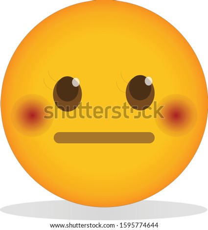 Flushed neutral face emoji. Yellow face emoticon with a small, closed mouth and blushing cheeks. Expressing embarrassment, disbelief, excitation.