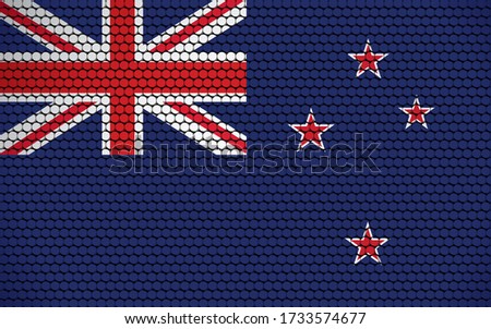 Abstract flag of New Zealand made of circles. New Zealander flag designed with colored dots giving it a modern and futuristic abstract look.