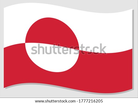 Waving flag of Greenland vector graphic. Waving Greenlander flag illustration. Greenland country flag wavin in the wind is a symbol of freedom and independence.