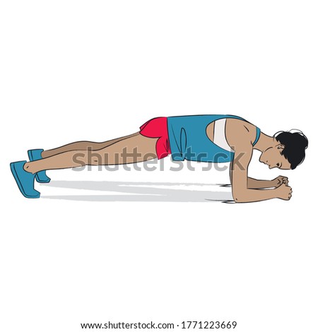young woman doing core exercise - RKC Russian kettlebell challenge plank hold - colour vector series