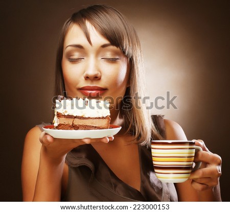 attractive woman with coffee and dessert