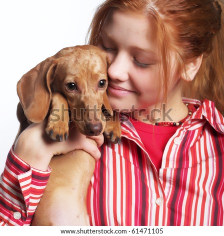 Redhair Girl Holding A Dog Stock Photo 61471105 : Shutterstock