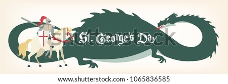 St. George's Day card with knight and dragon. Vector illustration.