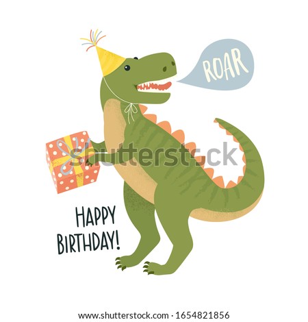 Party invitation card template with dinosaur.