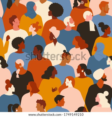 Concept on the theme of racism. Stop racism. The image of protesting people, equality. Black lives matter. Vector stock illustration. Flat style. Seamless pattern.