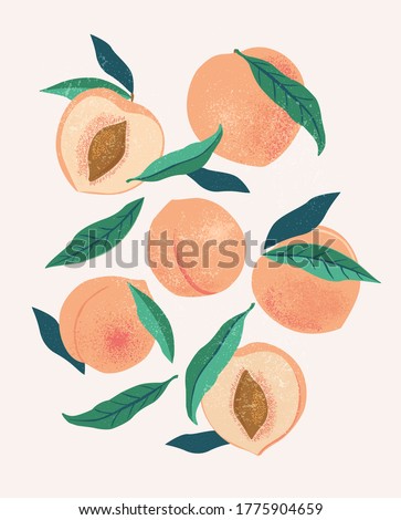 Abstract still life in pastel colors poster. Collection of contemporary art. Abstract paper cut elements, fruits for social media, postcards, print. Hand drawn peach.