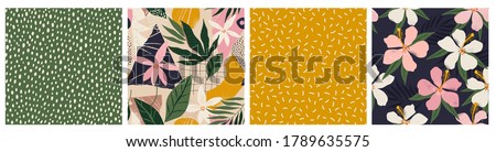 Collage contemporary floral and polka dot shapes seamless pattern set. Mid Century Modern Art design for paper, cover, fabric, interior decor and other users.