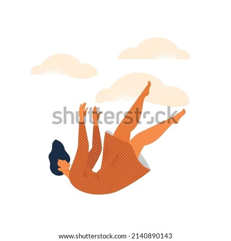 A girl falling into the abyss. Guy falls back down. The concept of dismissal, job loss, falling into the abyss. Mental health. Vector illustration on white background. 
