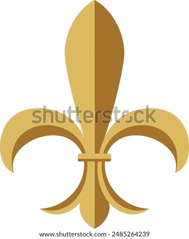 Gold royal lily on a white background. Heraldic sign, logo, design element, decoration. Graphic vector pattern 