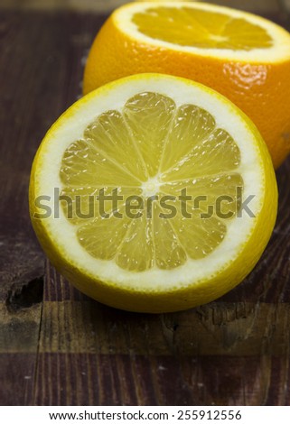 fresh lemon cut on the wooden desk