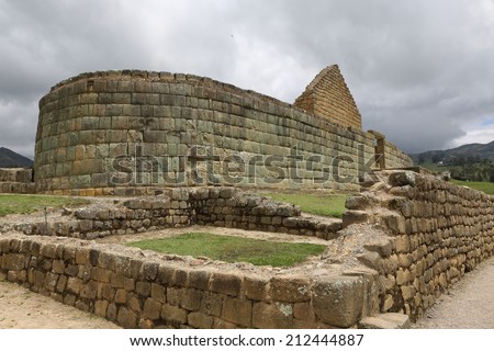 Views of temple of the sun, the Inca ruins at Ingapirca, Ecuador