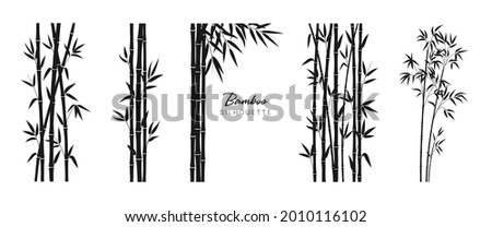 Set of bamboo silhouette on white background. Black bamboo stems, branches and leaves. Vector illustration. Photo stock © 