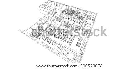 Office isometric sketch line on white background