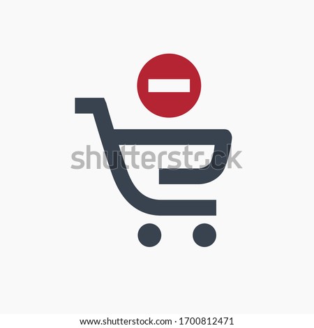 Shopping cart with minus line vector minimalistic icon. Commerce symbol. Supermarket cart take out icon for web design. Modern flat sale icon for app design. Store buy sign minimal flat linear icons