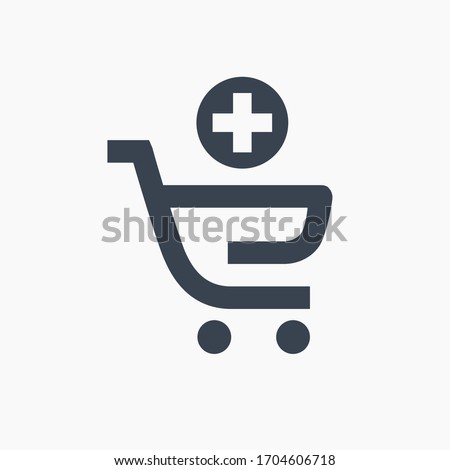 Shopping filled cart line vector minimalistic icon. Commerce symbol. Supermarket cart plus sign icon for web design. Modern flat sale icon for app design. Store buy sign minimal flat linear icons