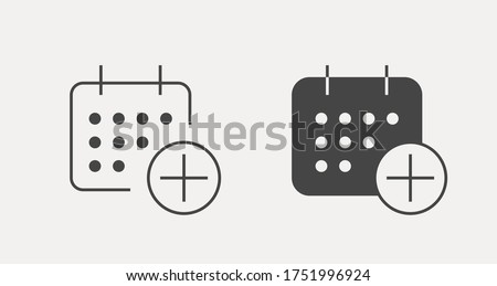 Сalendar with plus line vector minimalistic icon. Date symbol. Appointment day icon for web design. Modern flat organizer icon for app design. Business meeting sign minimal flat linear icons