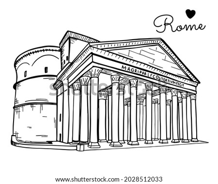 Italian landmark Pantheon sketch. Vector isolated on white background