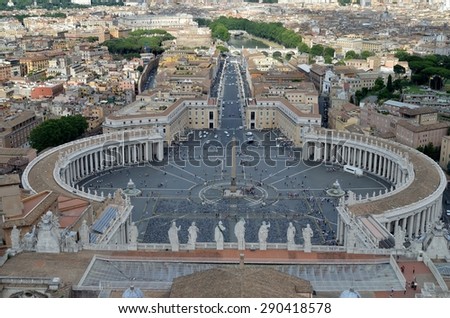 Square of St. Peter\'s in Rome. View from the Dome.