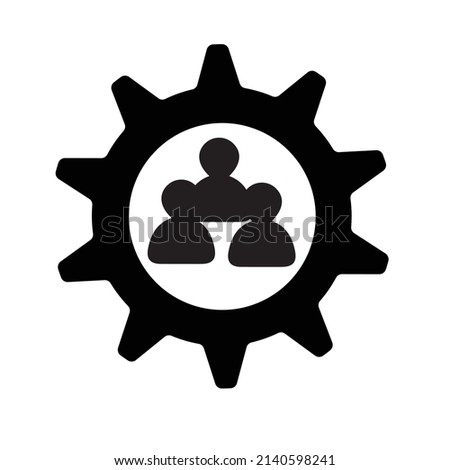 Gear icon vector and illustration silhouette design with three people working together symbol