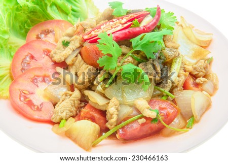 Food : Stir-fried vegetables with porks, Famous Thai food and yummy authentic local thai food.